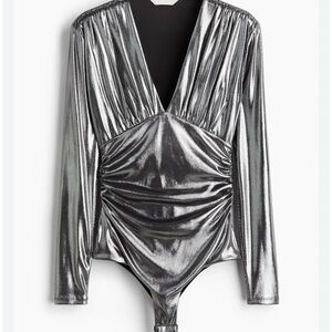 NWT Metallic Silver Stretchy Thong Bodysuit